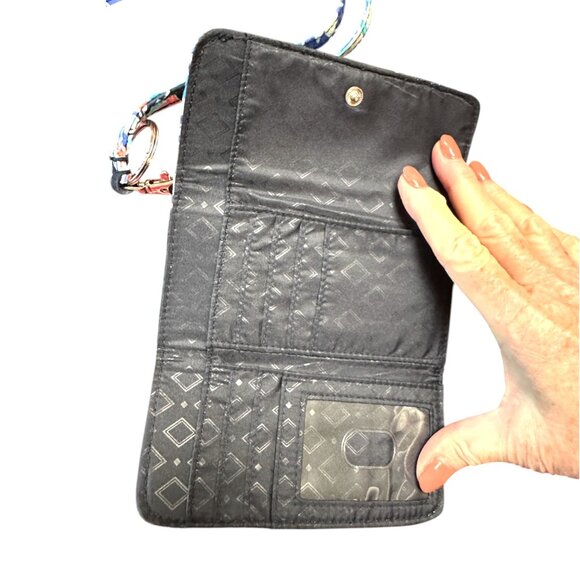 Vera Bradley Quilted Floral Tri-fold Mini Wallet Lanyard Keyring Signed - Picture 6 of 15